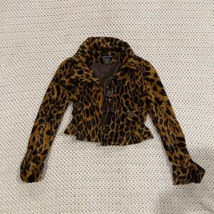 Boston Proper Animal Print Faux Fur Coat